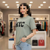 تیشرت زنانه ZARA اورجینال سبز سدری چاپ مخمل NYC