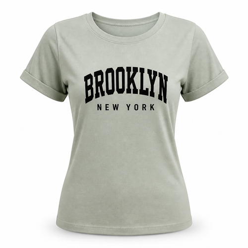 تیشرت زنانه ZARA اورجینال سبز سدری چاپ BROOKLYN