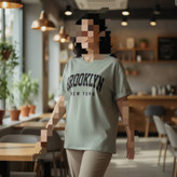 تیشرت زنانه ZARA اورجینال سبز سدری چاپ BROOKLYN