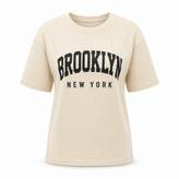 تیشرت زنانه ZARA اورجینال کرم صدفی چاپ BROOKLYN