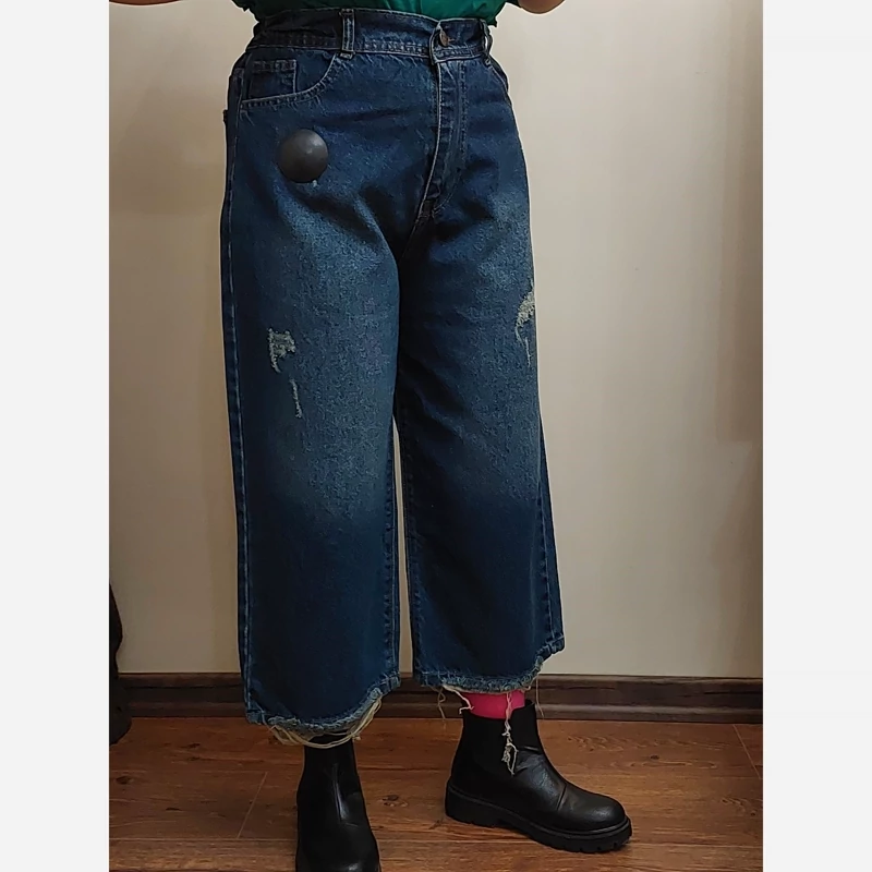 شلوار جین واید لگ قد 80 کد 18 سورمه ای تینت سبز