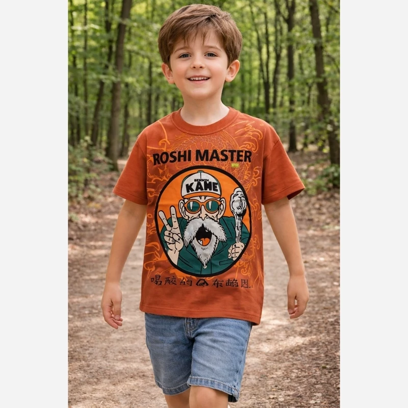 تیشرت پسرانه نخی رنگ آجری با چاپ اعلا ROSHI MASTER