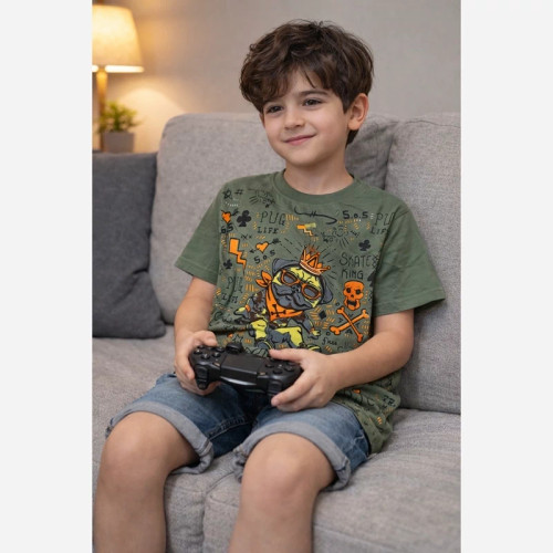 تیشرت پسرانه پنبه رنگ سبز یشمی چاپ اعلا و ضمانتی SKATE KING