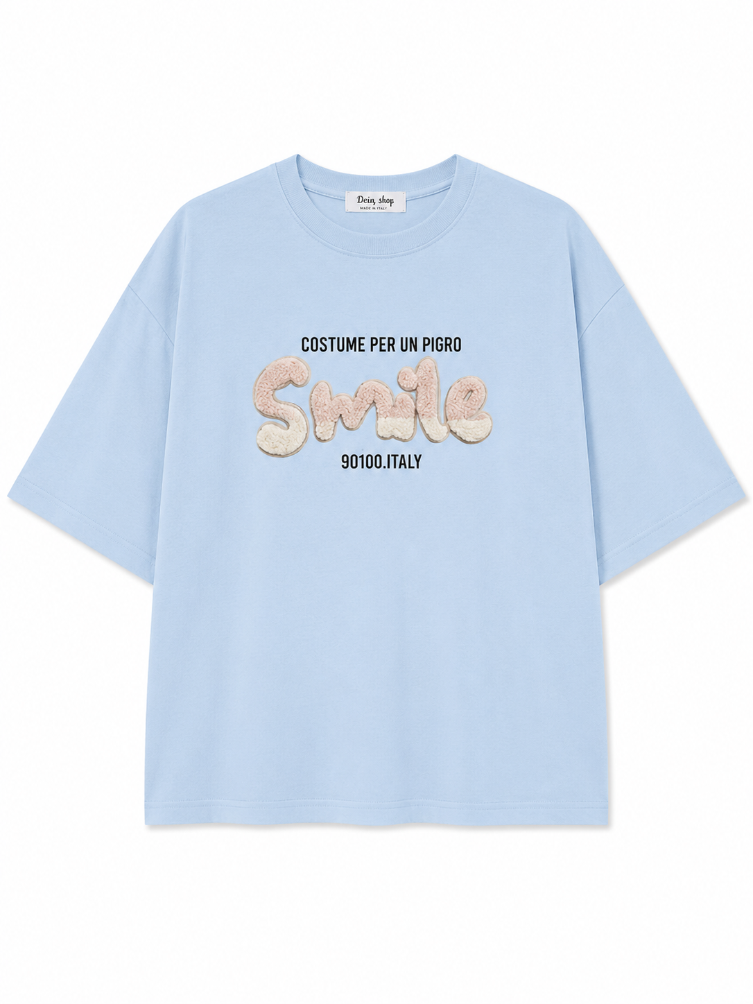 تیشرت باکسی دخترانه پنبه با چاپ برجسته و پفکی smile