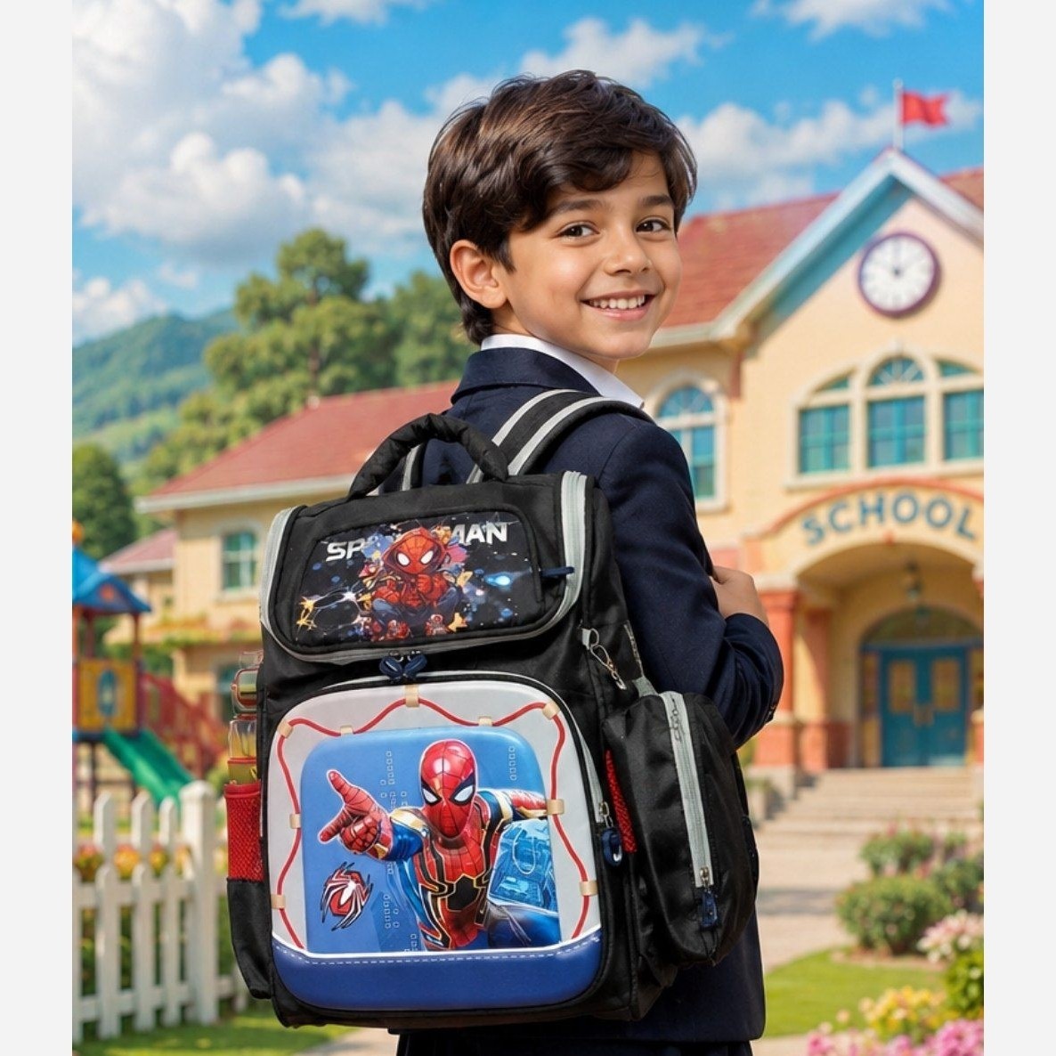 کوله پشتی مدرسه پسرانه صندوقی طرح SPIDER MANکد 321/2